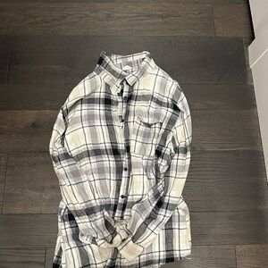 Urban Outfitters Black and Cream Plaid Women's Button Down Shirt